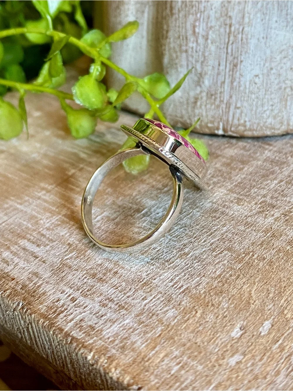 Pink Sea Sediment Jasper ring 925 sterling silver southwestern boho size 8.5